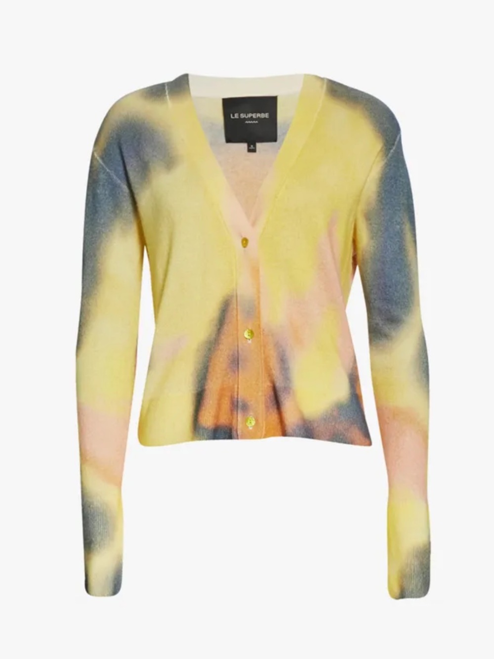 LE SUPERBE Sunrise Cropped Cashmere & Wool Tie-dye Cardigan Sz S